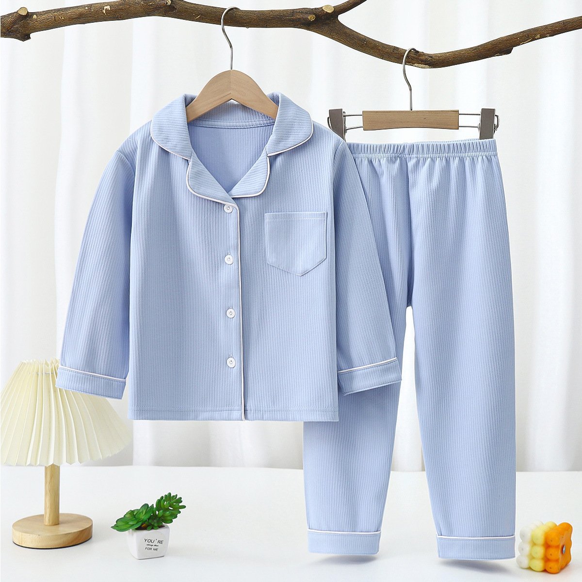 Men’s And Women’s Long-sleeved Lapel Loungewear Two-piece Set