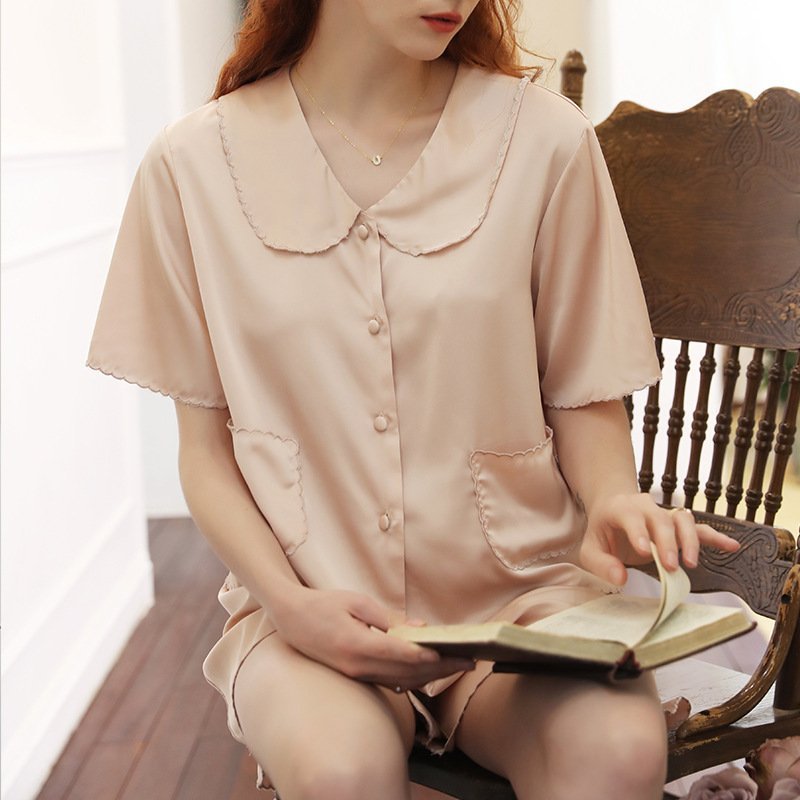 Premium Solid Color Silk Short Sleeve Loungewear Set