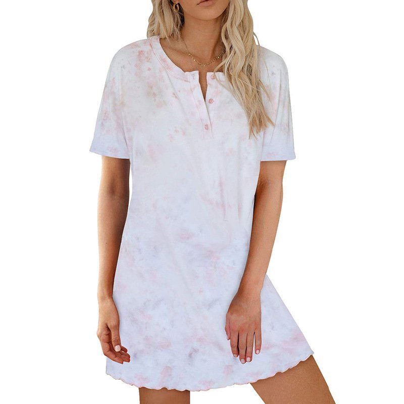 New Short Sleeve Tie Dye Pajamas Loungewear Dress