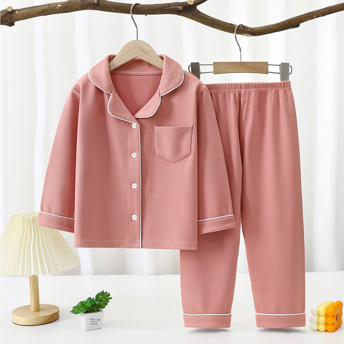 Men’s And Women’s Long-sleeved Lapel Loungewear Two-piece Set