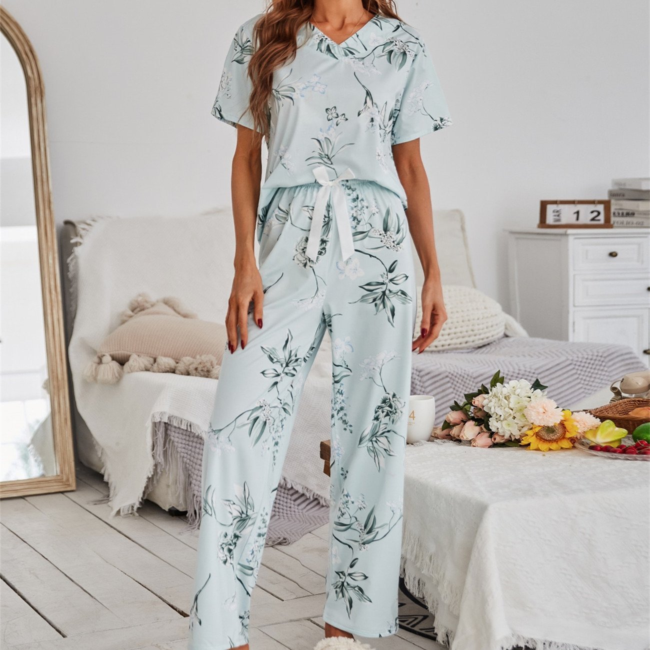 Pajamas Women’s Floral Print Short Sleeve Loungewear