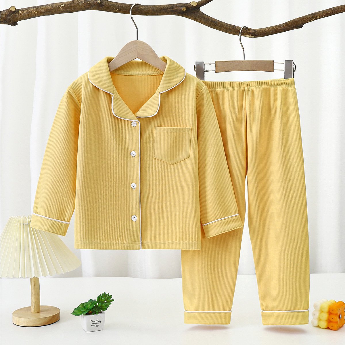 Men’s And Women’s Long-sleeved Lapel Loungewear Two-piece Set