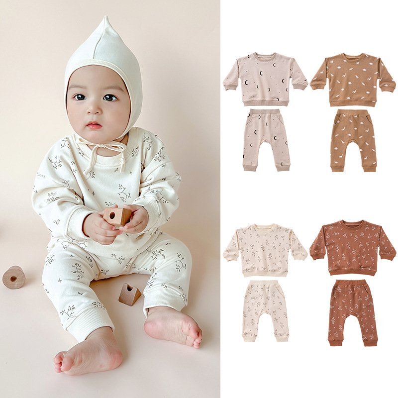 Printing Two-piece Casual Round Neck Loungewear Suit