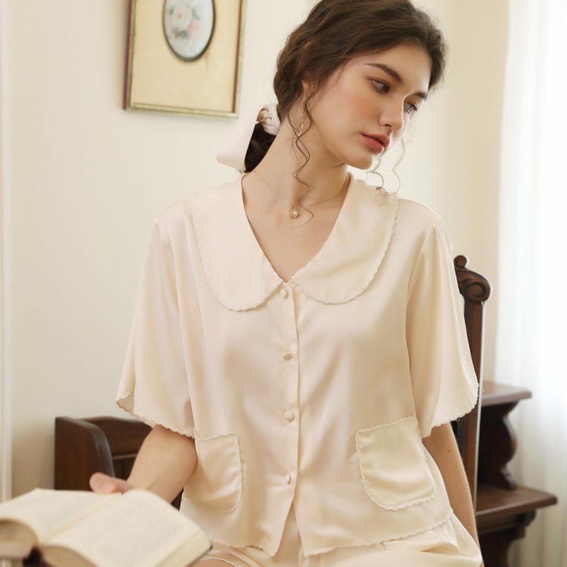 Premium Solid Color Silk Short Sleeve Loungewear Set