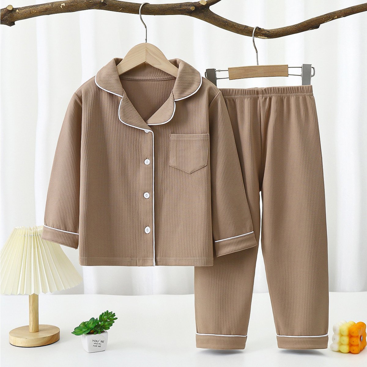 Men’s And Women’s Long-sleeved Lapel Loungewear Two-piece Set