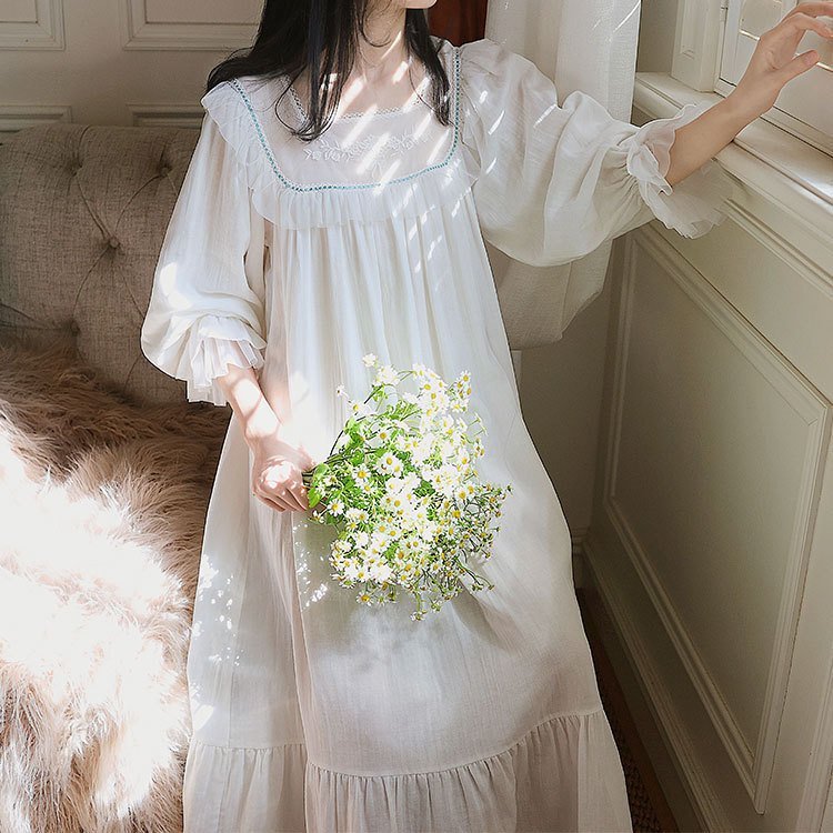 Princess Loungewear French Lace Vintage Long Sleeve Nightdress
