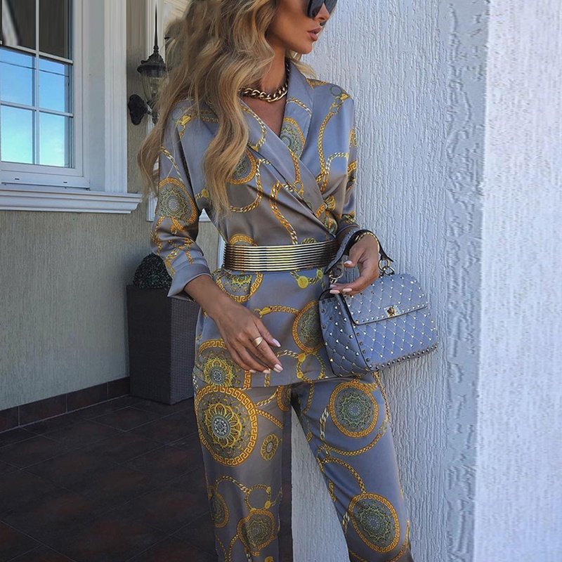 Printed lace suit two-piece suit women
