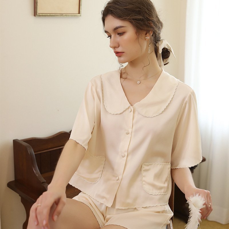 Premium Solid Color Silk Short Sleeve Loungewear Set