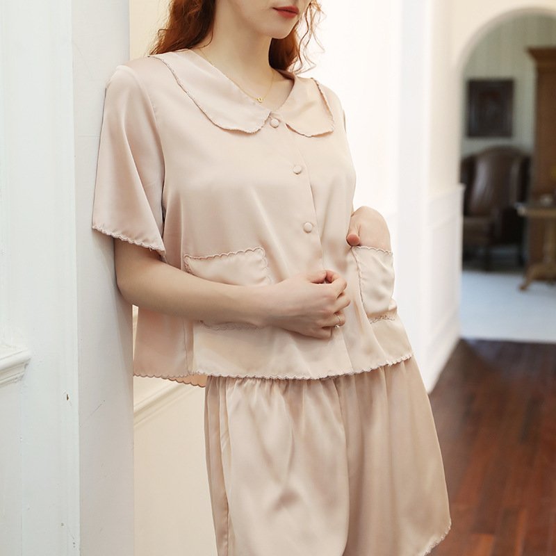 Premium Solid Color Silk Short Sleeve Loungewear Set